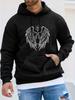 Unisex Fall Winter Long Sleeve Hooded Sweatshirt, Chain Wing Creative Pattern Print Fitness Athletic Top, Individual Trendy Theme Print Unisex Hoodie,