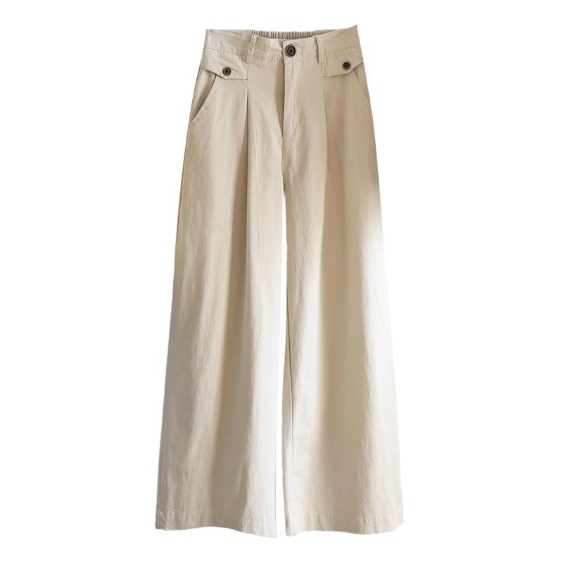 Spring and autumn new elastic high-waisted washed cotton wide-leg pants women's loose and thin versatile casual straight-leg pants