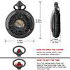 Black Vintage Skeleton Engraved Mechanical Pocket Watch with Chain Fashion Men Women Hand Winding Blue Roman Numerals Clock