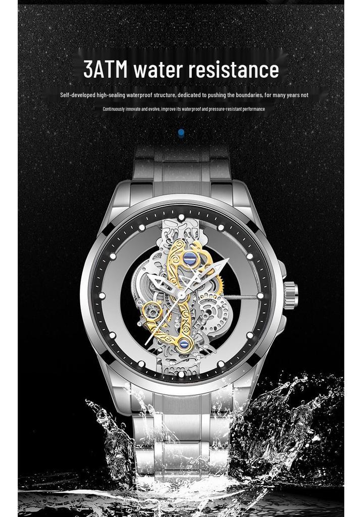 Jindun Double-Sided Transparent Hollow Waterproof Luminous Men's Quartz Watch