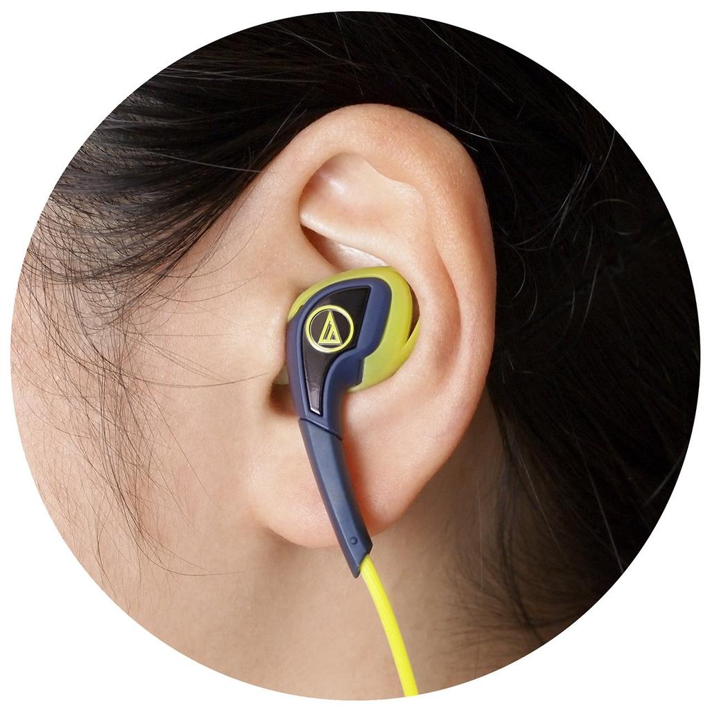 audio-technica SONICSPORT Canal type earphones waterproof specification for sports navy yellow ATH-SPORT2 NY