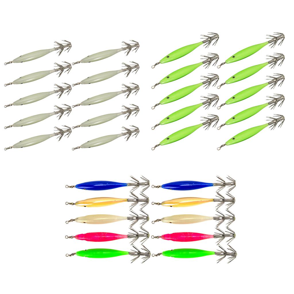 10Pcs Shrimp Lure Bait Squid Jig 3.6g Luminous Squid Jig Octopus Cuttlefish Hook Glow Jig Hooks for Saltwater Fishing