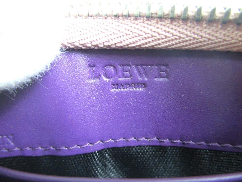 Authentic LOEWE Wine Red Purple Leather Silver H/W Round Zip Coin Purse #a529  Open box