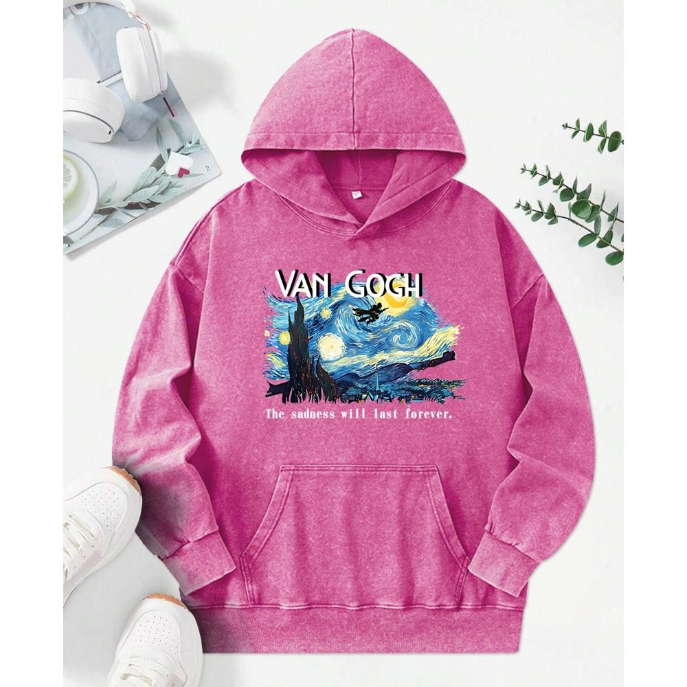 Artist Oil Painting Print Washed Hoodie Female Funny Streetwear Autumn Soft Pullover Cotton Oversized Women Hoody