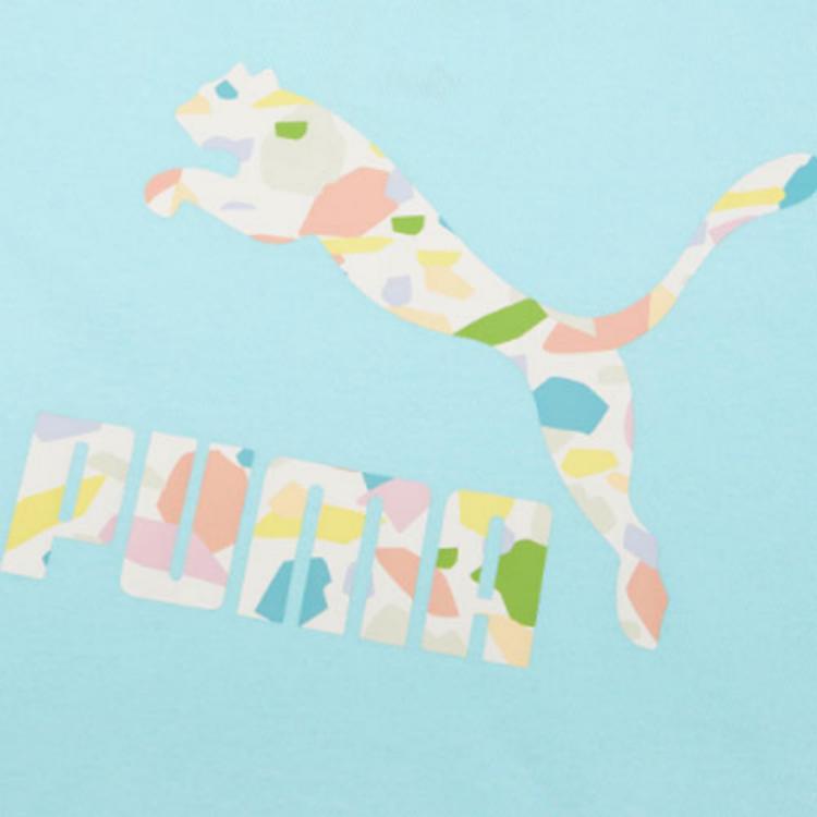 Puma Florida Summer Logo Letter Print Round Neck Short Sleeve T-Shirt Unisex T-Shirt Light-Blue 533999-62