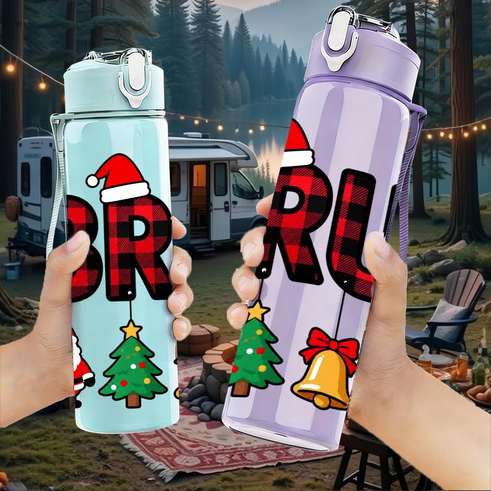 1PC Plaid Bruh Santa Ornament Set 750ml Color Plastic Water Bottle Leakproof Flip Straw Lid For Sports Office Home Use