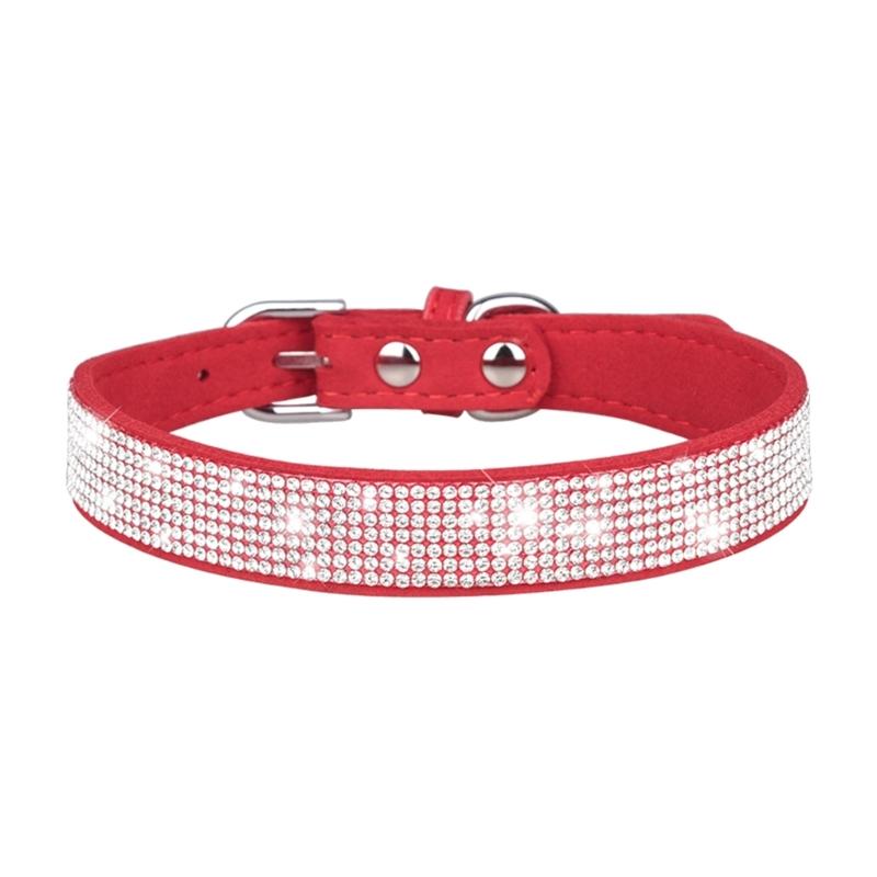 Rhinestones Dog Collar Cute Dazzling Sparkling Soft Suede- Leather Dog for Cat Rhinestones Collar Crystal-DiamondP