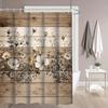 4Pcs Wooden Board Flowers Shower Curtain Set with Non-Slip Bath Mat, Toilet Lid Cover, Contour Rug & 12 Hooks, Bathroom Decor