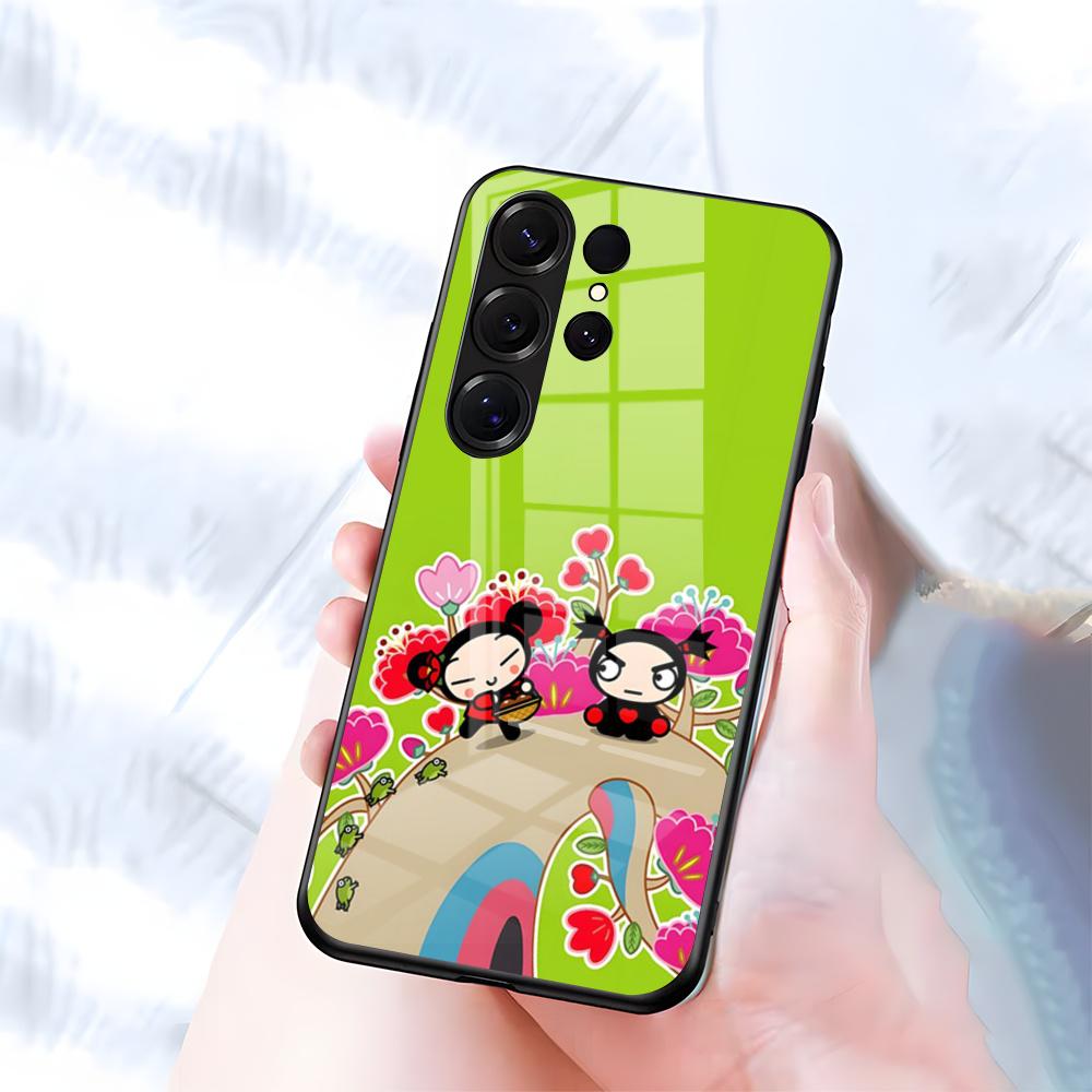 

Fashion Cute Cartoon Pucca Phone Case For Samsung S26 S25 S24 FE S23 S22 S21 Plus S20 Ultra Note20Ultra Black Glass Cover Galaxy S20 FE
