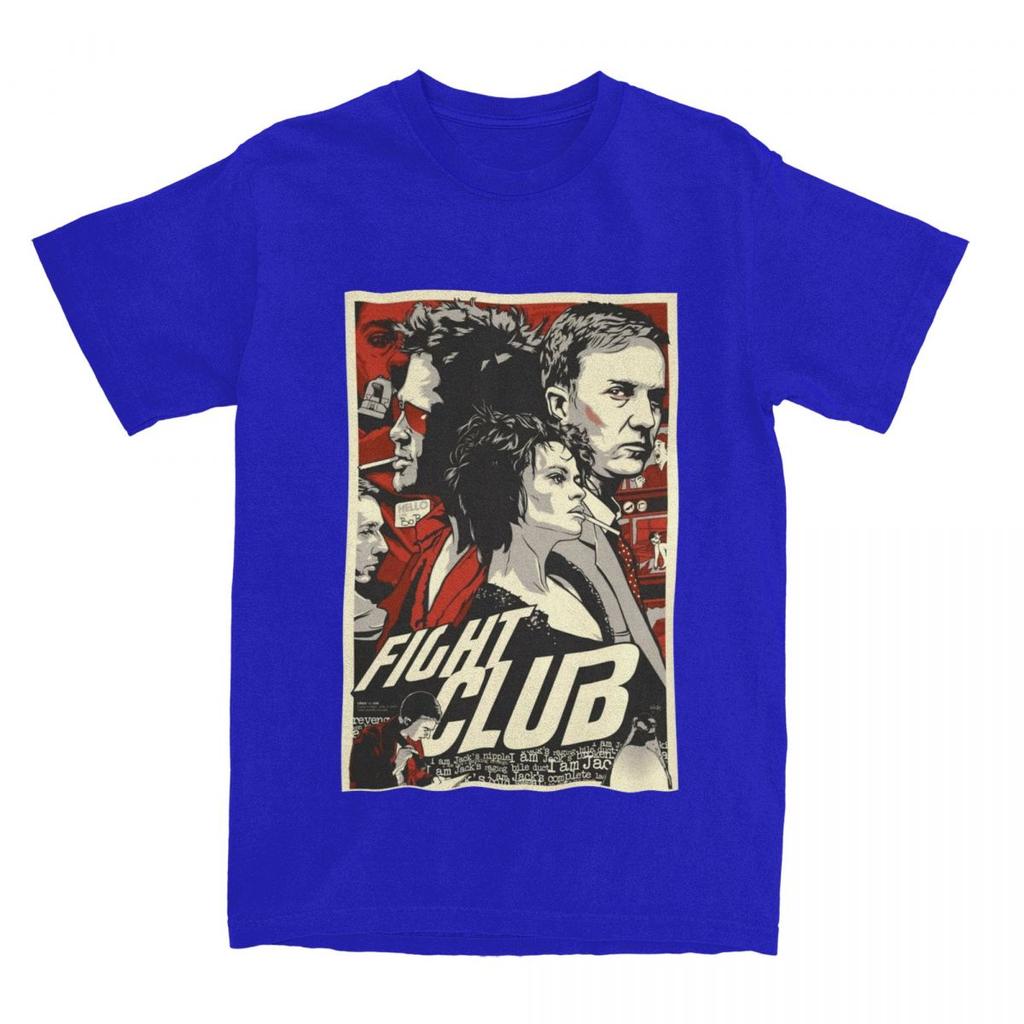 Men's Fight Club Movie Poster T Shirt Pure Cotton Clothing Vintage Short Sleeve Crewneck Tee Shirt Graphic Printed T-Shirts