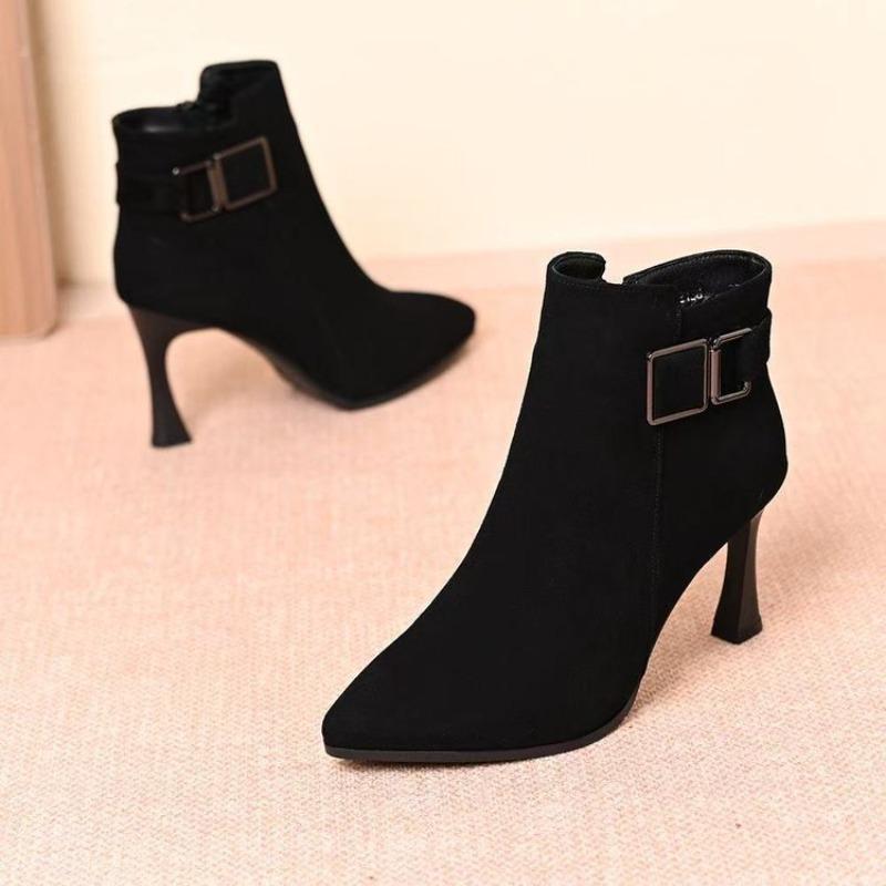 

High Heels, Short Boots, New Style Shoes, Thin-heeled Pointed-toe Boots, Fleece Warm Women s Boots 40 чорний