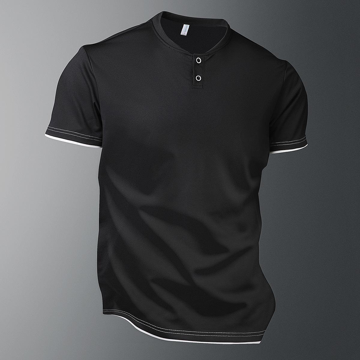 

Летние повседневные спортивные тонкие дышащие прохладные и свободные мужские рубашки поло с коротким рукавом XXL чёрный