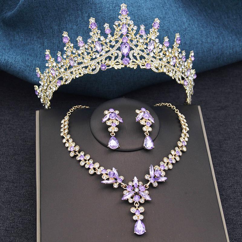 3Pcs Bridal Crown Jewelry Sets Luxury Tiaras and Earrings Necklace Set for Women Bride Wedding Dress Crown Sets Prom Gifts
