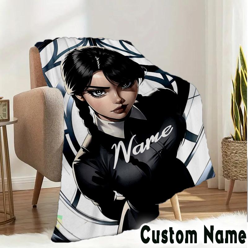 Custom Name Gothic Addams Blanket Bedding Blanket Picnic Blanket for Women Men, Throw Blankets for Couch Bed, Christmas and Halloween Gifts