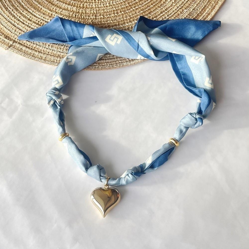 Handmade Bandana Scarf Necklace Lightweight Choker Necklace Gifts Heart Pendant Daily Wear 4