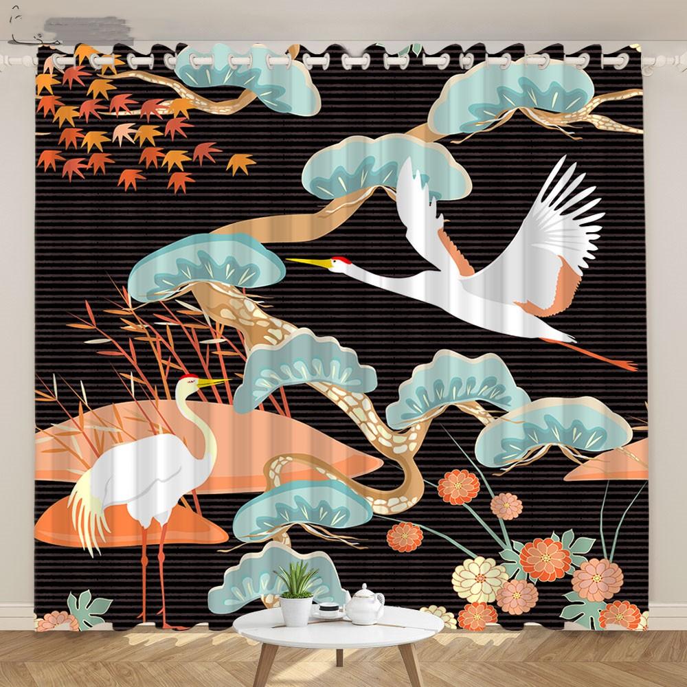 2Panels Custom Crane Curtain New Chinese Living Room Japanese Curtain Restaurant Curtain Japanese Geisha Curtain cortinas