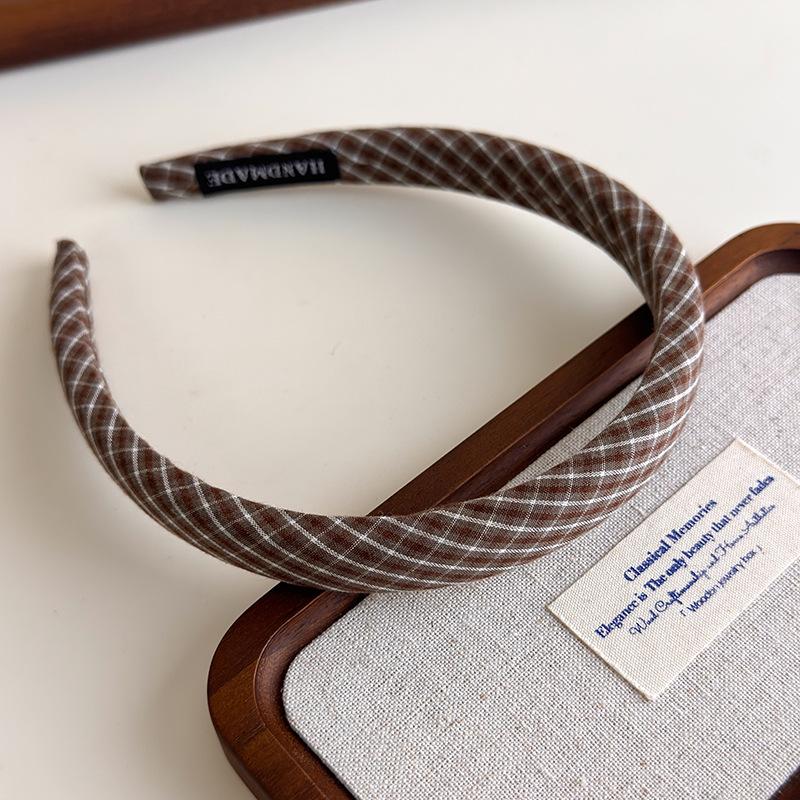 Vintage Preppy Style Fine Plaid Headband Sweet Plaid  Girly Fine Edge Sponge High Skull Top Hair Hoop