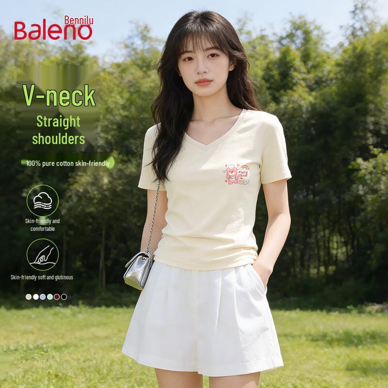 Baleno Women s V-Neck Pure Cotton Short Sleeve T-Shirt XL