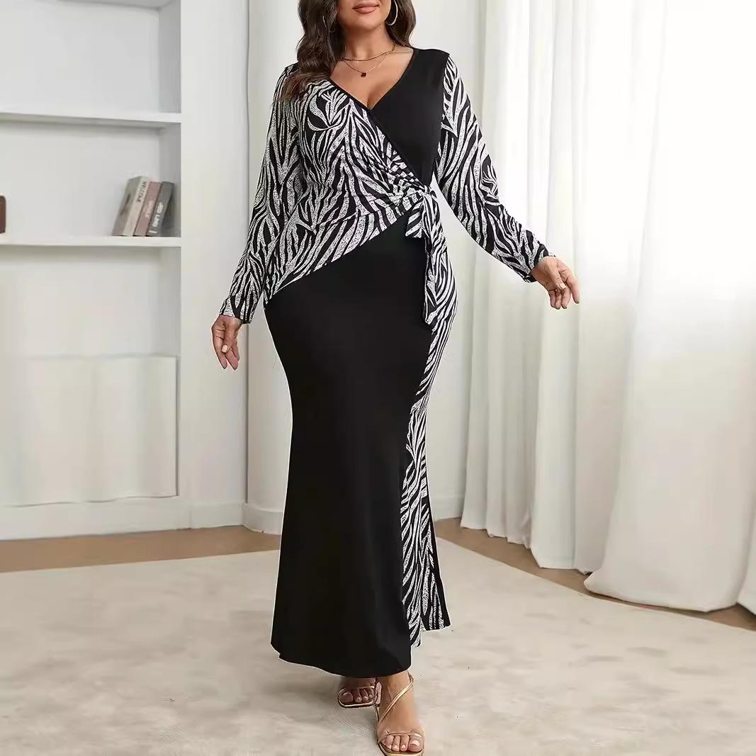 

Женское платье с V-образным вырезом, элегантное, с длинным рукавом, цветные платья больших размеров 4XL чёрный