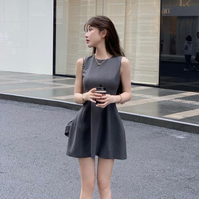 Korean Style Sleeveless Waist Dress - Summer Fashion Round Neck Skirt for Women