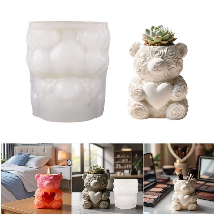 Silicone Bear Rose Planter Craft Mold Suitable for Resin Jewelry Concrete Cement Crafting and Home Decorating Projects