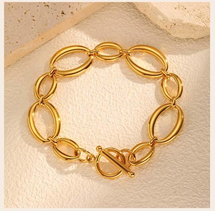 Stainless Steel Geometric Link Chain Bracelets for Women, Toggle Clasp Bangle, Minimalist Jewelry Wholesale
