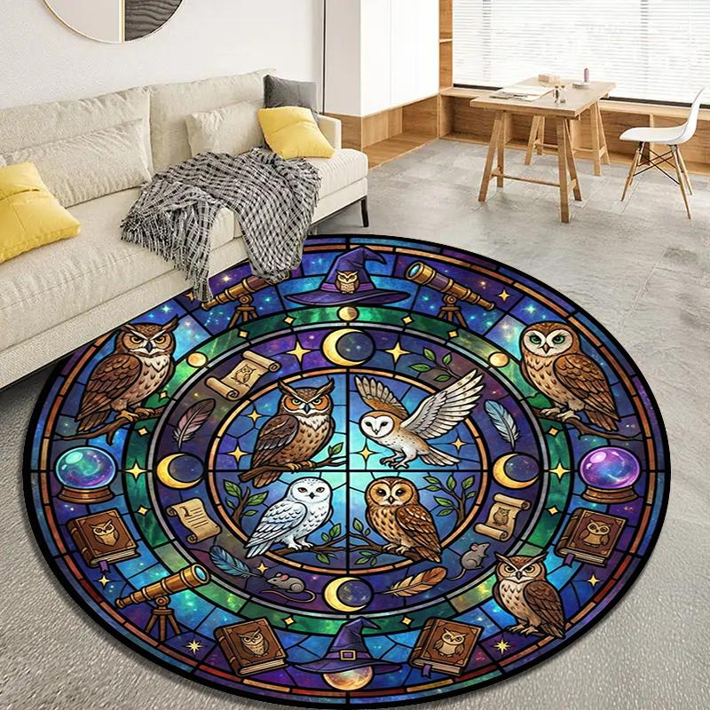 Retro Mandala Animal Round Area Rug,Carpet Rug for Living Room Bedroom Sofa Playroom Decor,Non-slip Floor Mat Q0036