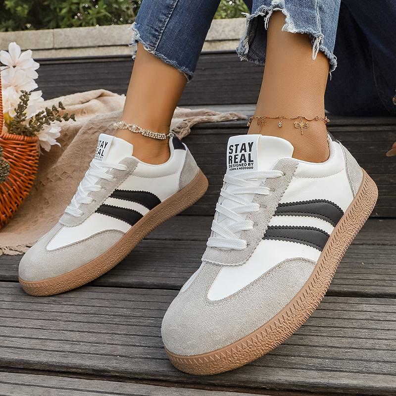 Women's Fashi Brown Flat Sneakers 2026 Spring White Striped Thick Sole Casual Shoes Woman Light Streetwear Vulcanize Shoes