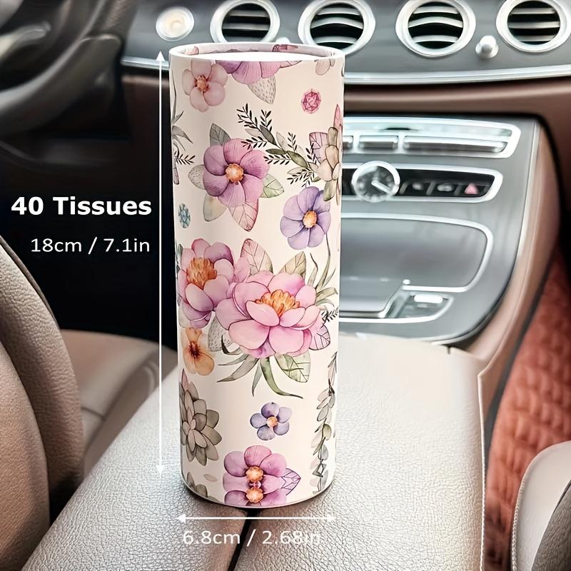 2Rolls Flower Patterned Car Tissue - Cylindrical Tissue Tube, Car Cylindrical Paper, Including Facial Tissue Paper