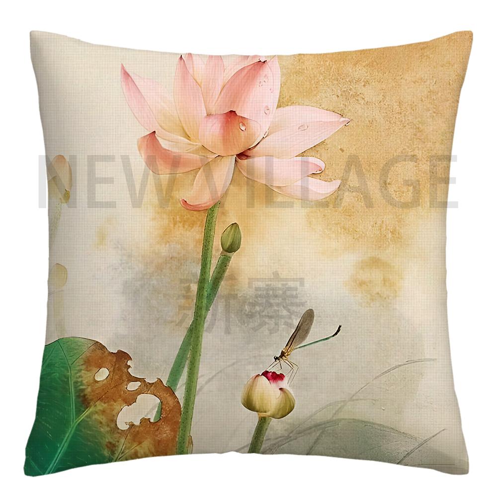 Lotus carp linen Doublesided Printed pillow cover Short plush Suitable living rooms bedrooms sofas throw cushion cover