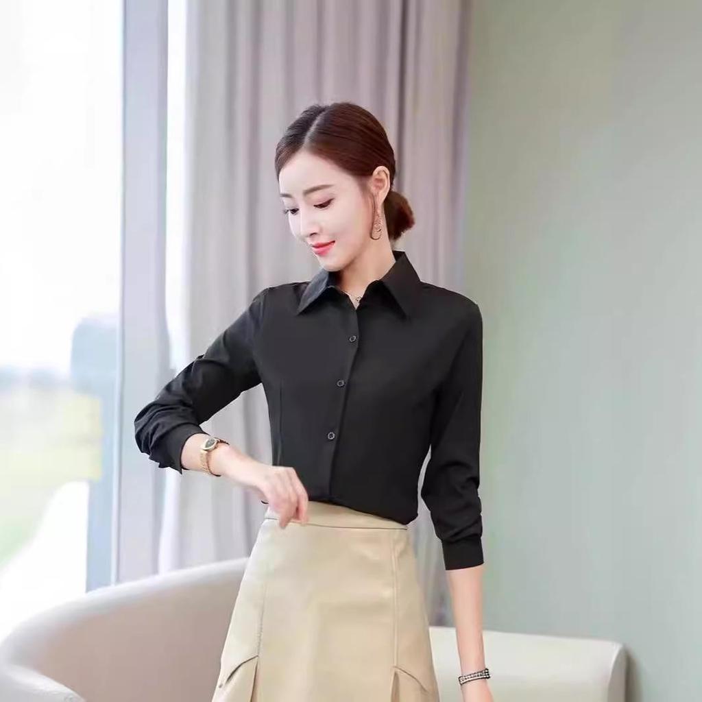 Kadın Kore Tarzı Uzun Kollu Çok Renkli Slim Fit Beyaz Gömlek - Öğrenciler İçin Profesyonel İş Kıyafetleri