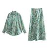 Spring and Summer New European and American Holiday Style Silk Satin Texture Print Shirts High Waist Slimming Midi A Word Skirt