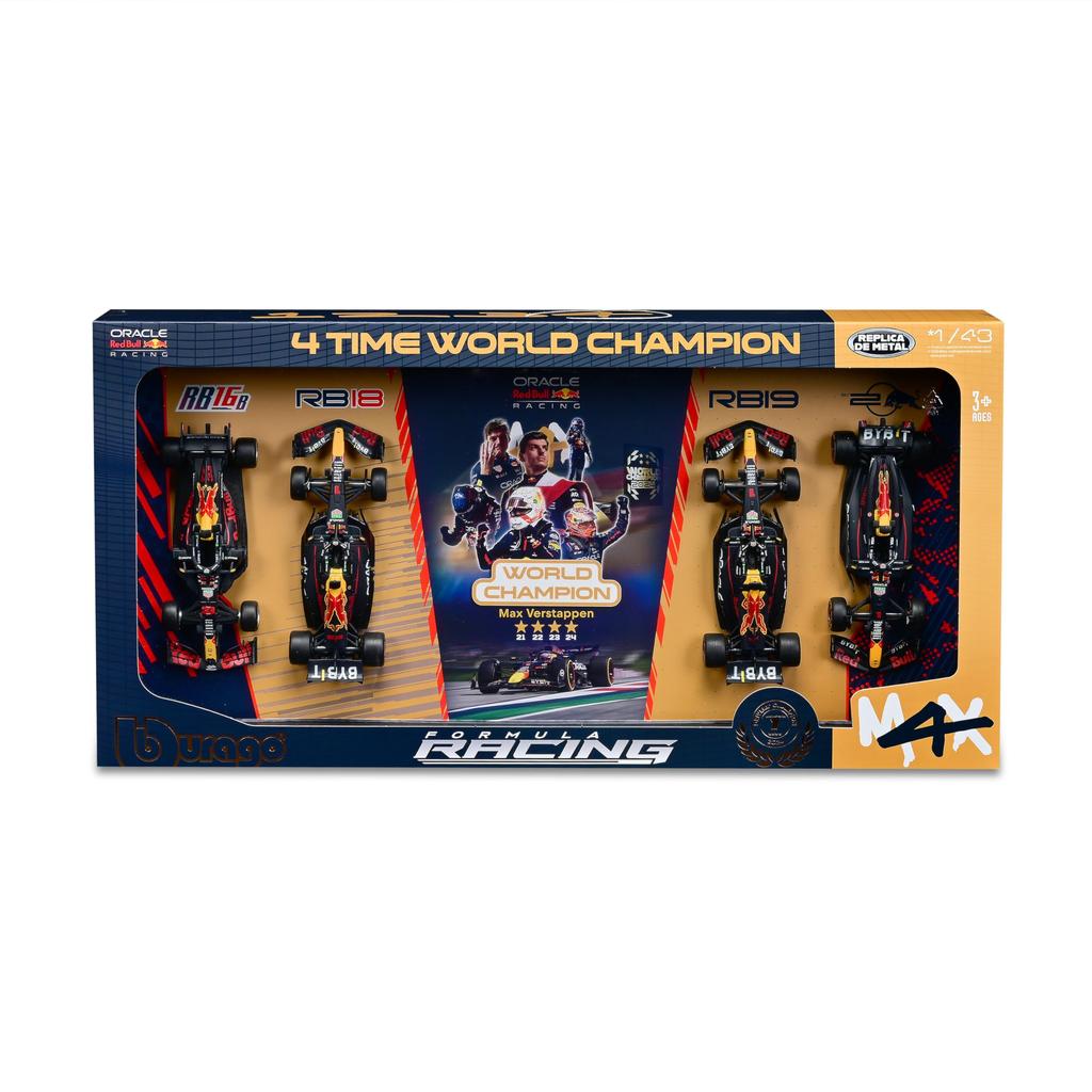 Bburago Scale F1 Max Verstappen 4th Consecutive World Champion Commemorative Special Package Red Bull Max Verstappen Set of 4 Not Diecast Model