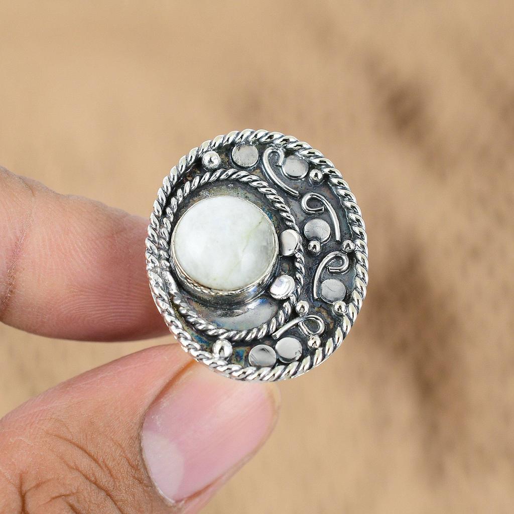 Natural Rainbow Moonstone Multi Stone Adjustable Ring 925 Silver For Girls