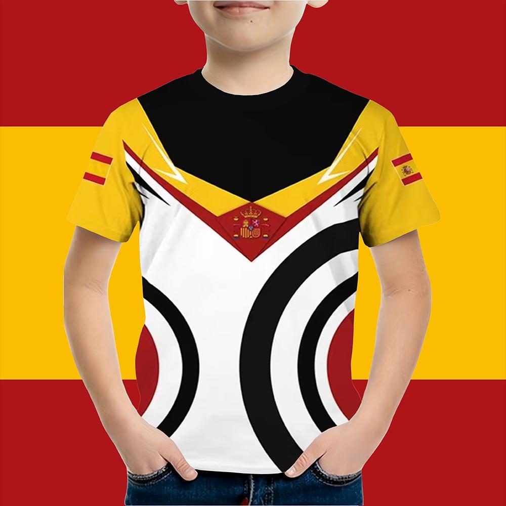 Boys Clothes Spanish Flag Graphic T-Shirt Vintage Casual Short Sleeved Kids Clothes 2-14Y Summer Outdoor Spanish Child Top Tee