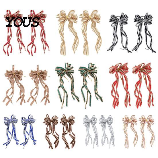Hanging Bows for Christmas Trees 2 Pcs Velvet Bows, Shiny Bow Tree Decoration Holiday Gift Wrapping Wreath, Garland, Xmas Party, Wedding, Baby Shower,