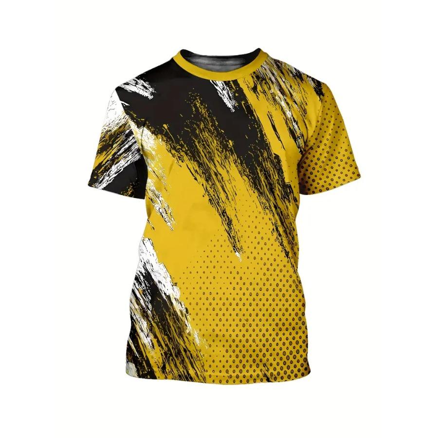 Men Cool Contrast Color 3D Print T-shirts for Tie Dye Stretch Polyester Sportwear Short Sleeve Tops Summerwear