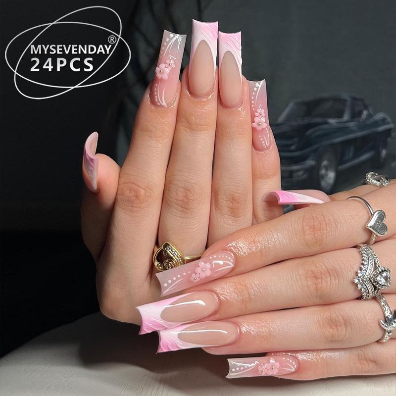

Medium Nude Blush French Tip Press-On Nails, 24 Pieces Glue Type
