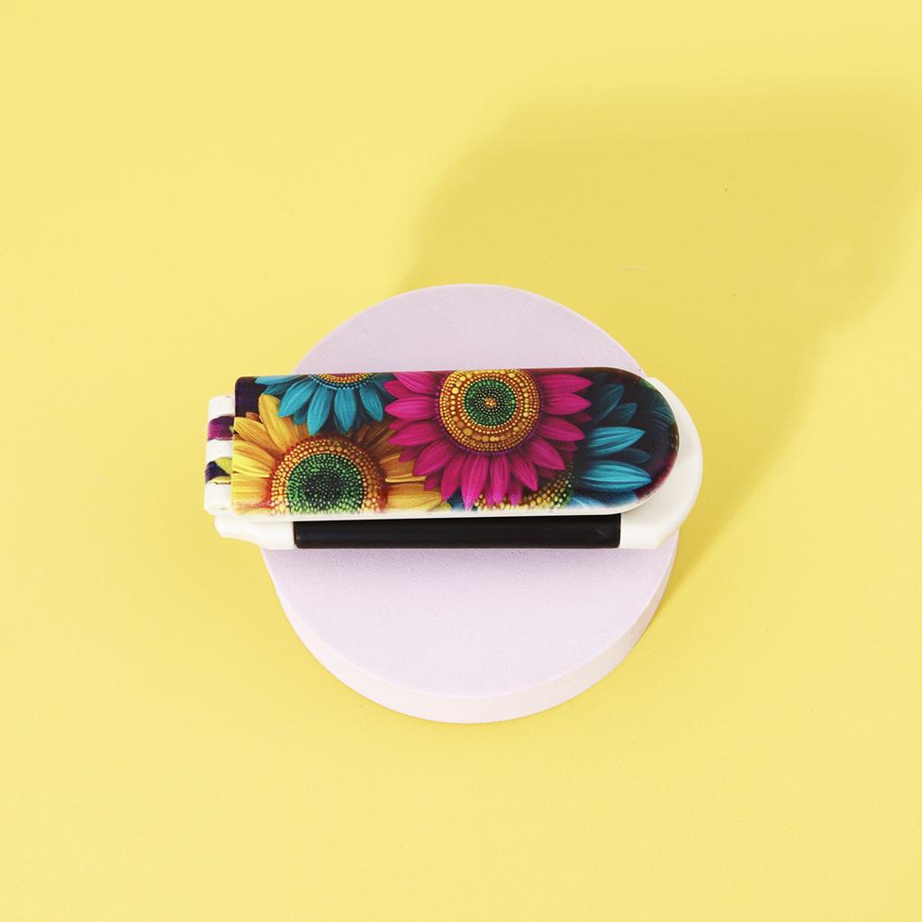 1pc Folding Colorful Flower Pattern Comb with Mirror, Portable Compact Air Cushion Comb, Suitable for Daily and Outdoor Use