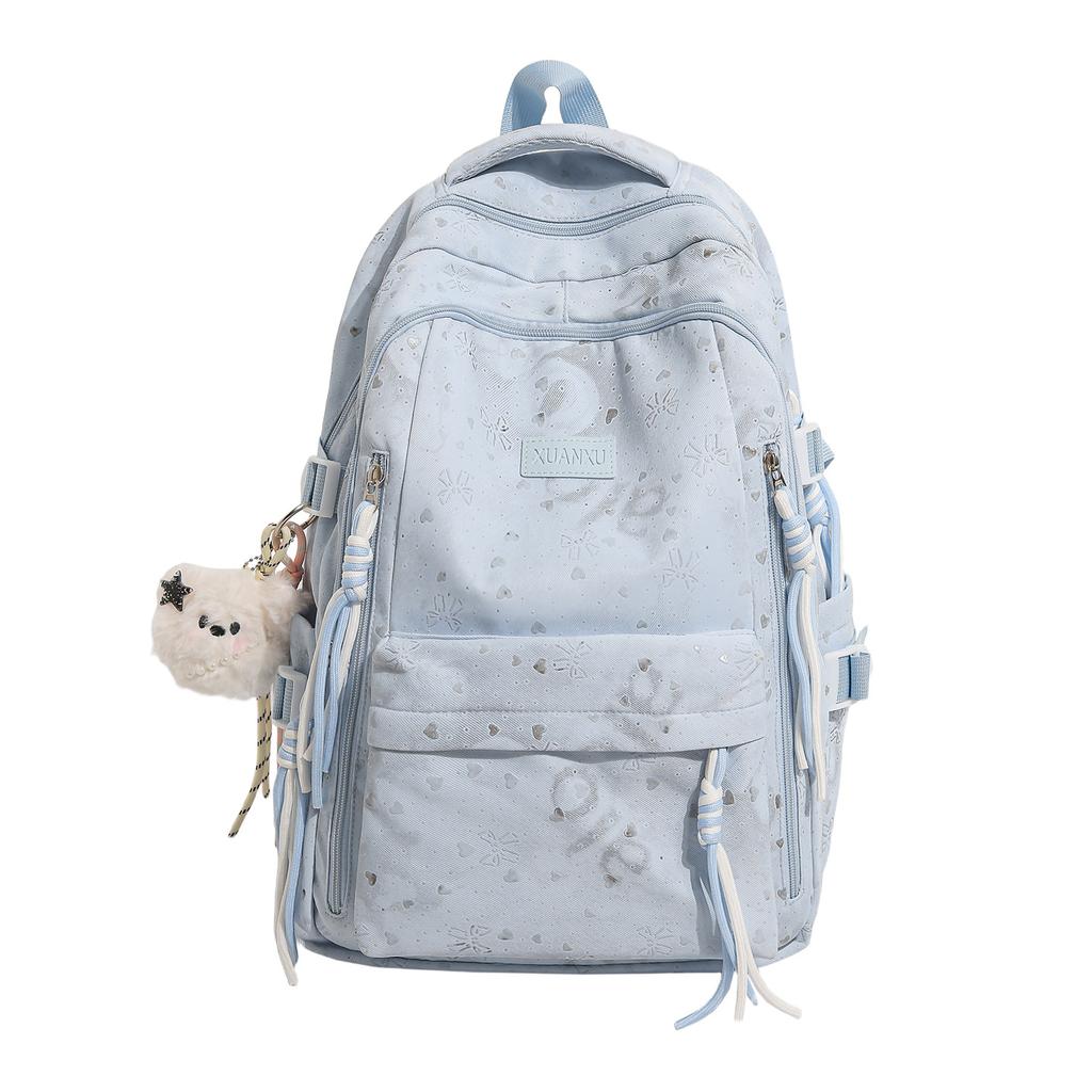 Schoolbag Bow Printed Student School Bag Women's Large Capacity Lightweight Backpack Junior High School Girls Campus Style Leisure Backpack