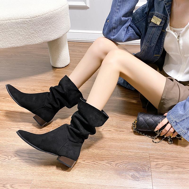 Spring Autumn Women Ankle Boots Fashion Pointed Toe Square Low Heels Casual Short Bootas Ladies Slip On Shoes