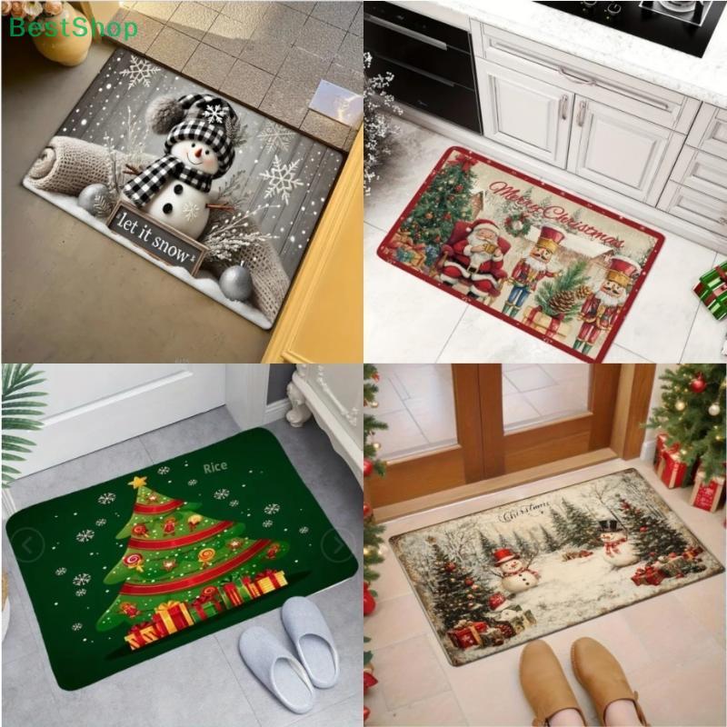 Christmas Themed Door Mat Gingerbread/Santa/gnome Print Floor Mats,Non-Slip Welcome Rugs for Home Entryway & Holiday Decor