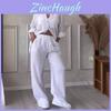 Casual Cotton Linen Shirt And Drawstring Wide Leg Pants Set For Women Spring