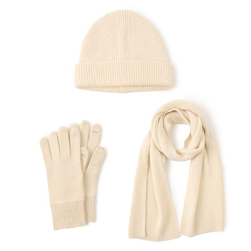 100% Wool Women Girls Winter Warm Scarf Hat & Glove Sets Custom Designer Fashion Ladies Knitted Wool Beanie Scarves Gloves Suit