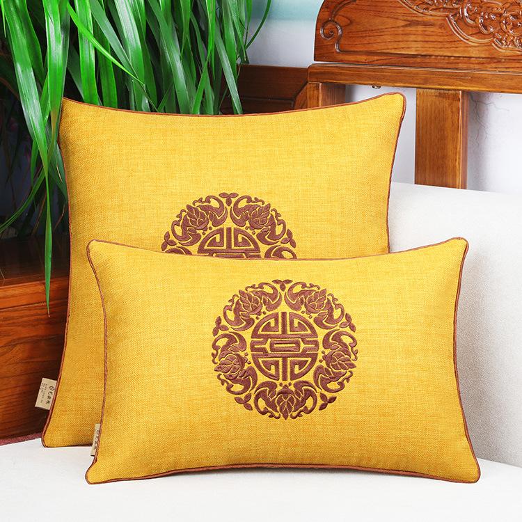 New Chinese-style Embroidered Throw Pillows Solid Wood Sofa Cushions Bedroom Headboard Backrest Waist Pillow Cushion Cover