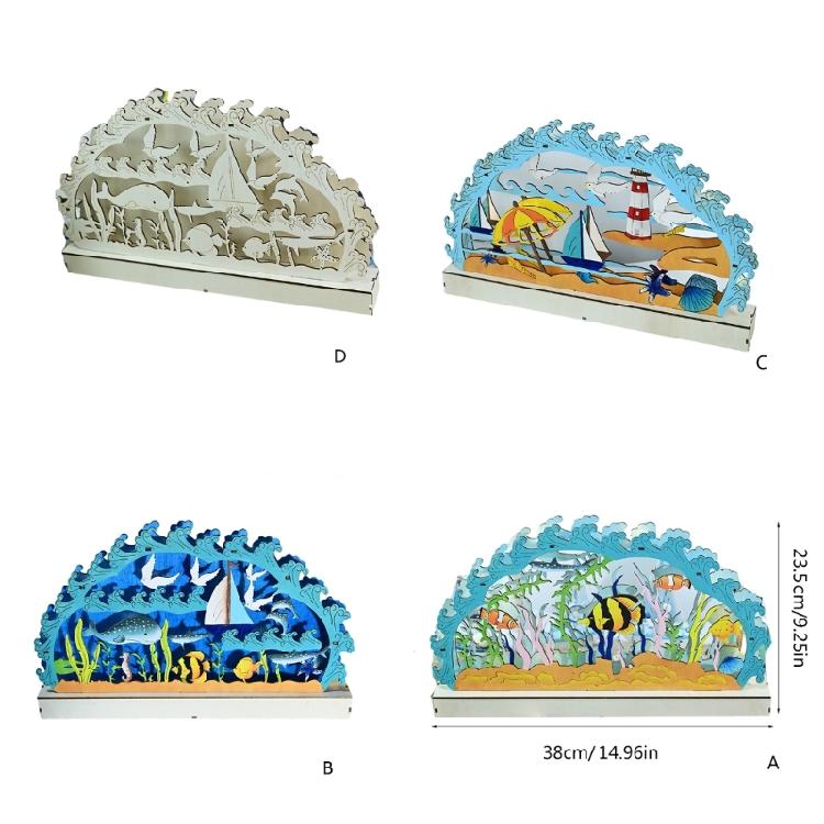 Ocean Theme LED Lamp Table Ornament Wood Carve Desk Decors for Livingrooms