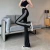High-Waisted Slim Fit Striped Flare Pants With Tummy Control - Stretchy Casual Trousers Women