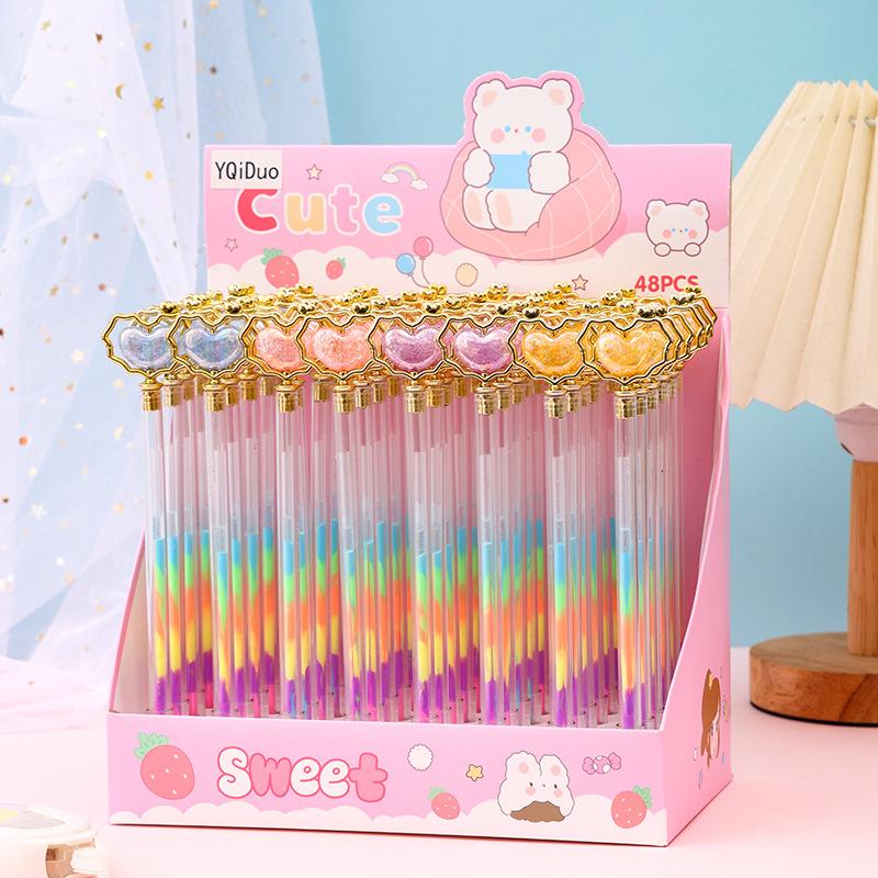 48 Pcs Gradient Heart-shaped Imitation Crystal Gel Pens, 0.5mm Multifunction Colorful Drawing Graffiti School Take Notes Supplies, Smooth Writing, Go