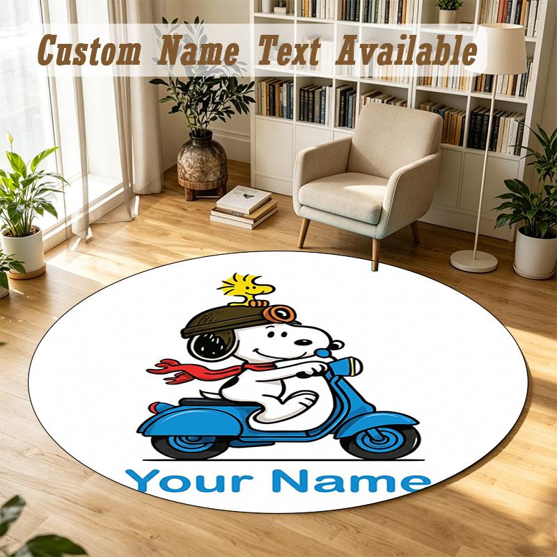 Snoopy Peanuts Personalized Round Rug Support Custom Name, Soft Home Decor Mat