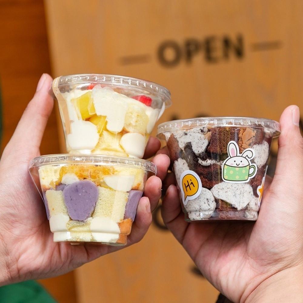 10 Stück/Set Plastik-Joghurt-Parfait-Becher 180/250ml mit Deckeln und Löffeln Puddingbecher Klare Aufbewahrungsbehälter Küchenzubehör